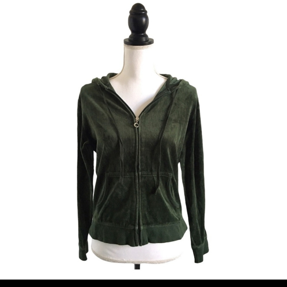 New York & Co. Green Velour Track Jacket Medium